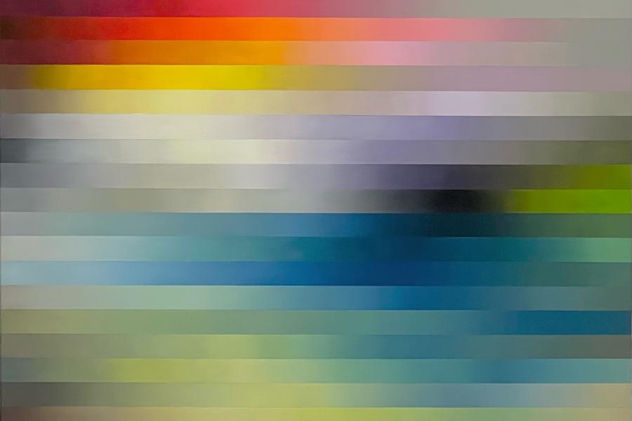 Gabi Mitterer, 22 Stripes, 2005, Öl auf Leinwand, 110 x 130 cm © Bildrecht, Wien 2023