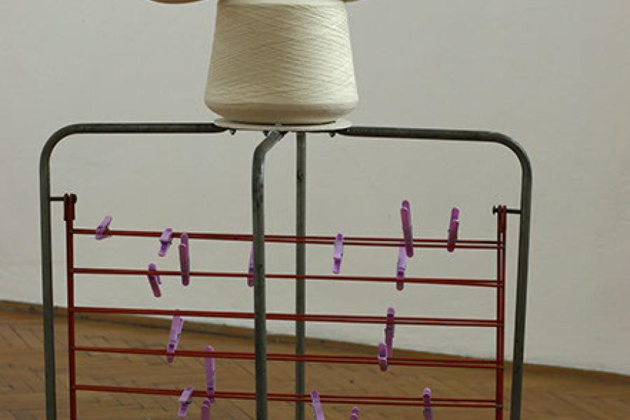 Zdravko Joksimović  She, He and That  2016  porcelain, clothes rack, thread, underwear  122 x 75 x 65 cm