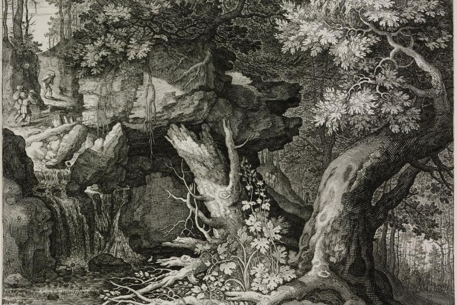 Waterfall in a Forest with Three Travelers Aegidius II Sadeler Roelandt Savery (after)  (c) mfab.hu