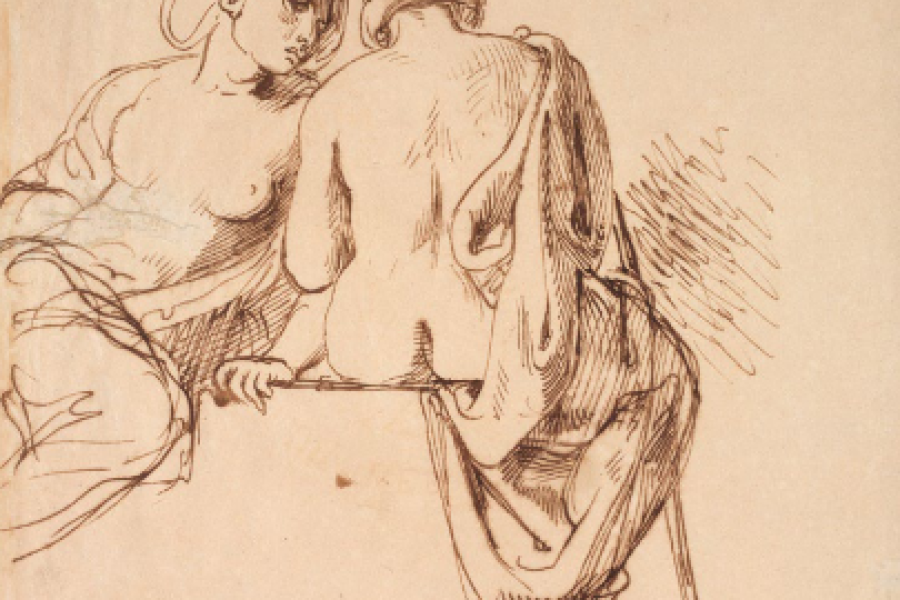 Eugène Delacroix, Zwei sitzende Frauen, 1835, Feder und braune Tinte auf Papier, Ashmolean Museum, University of Oxford