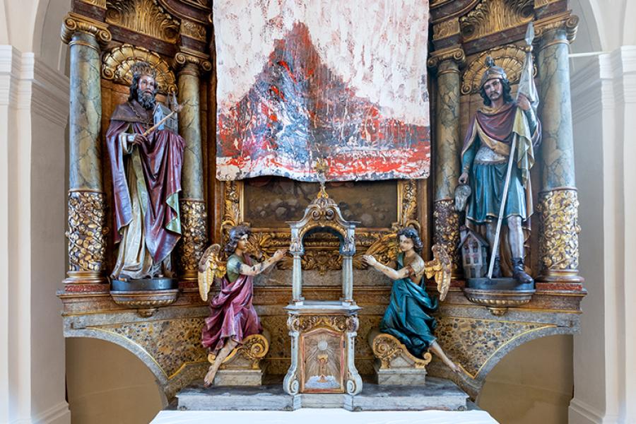 dieHolasek, Es tut sich auf, 2023, Acryl auf Leinwand, 208 x 202 cm, Fastentuch für die Pfarrkirche von Krumau am Kamp, Foto: phg@vienna.at