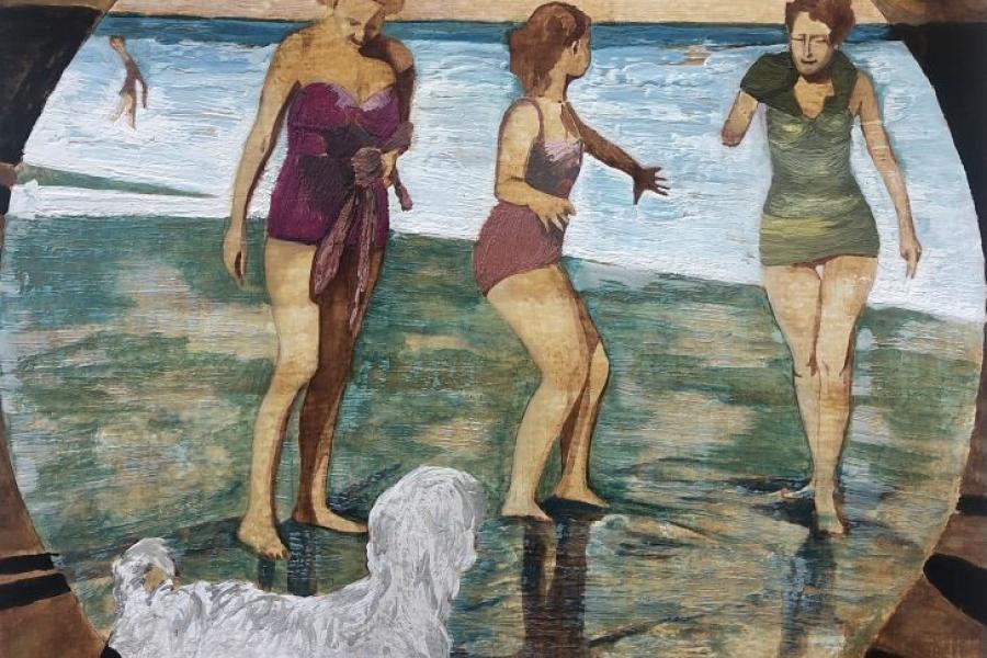 Daphné Dorel, “Swimming II”, 2022, Encausto auf Holz 60 x 60 cm