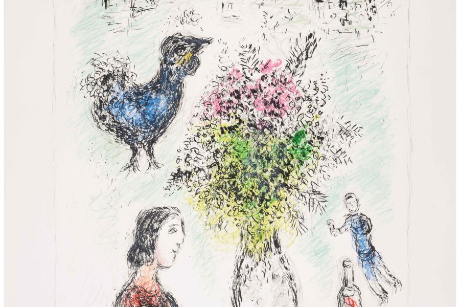 Open a larger version of the following image in a popup: Marc CHAGALL Le Bouquet Rose, 1980 Lithograph in colours 46 x 29 3/4 in 116.8 x 75.6 cm Signed in pencil, numbered from the edition of 50. 111632