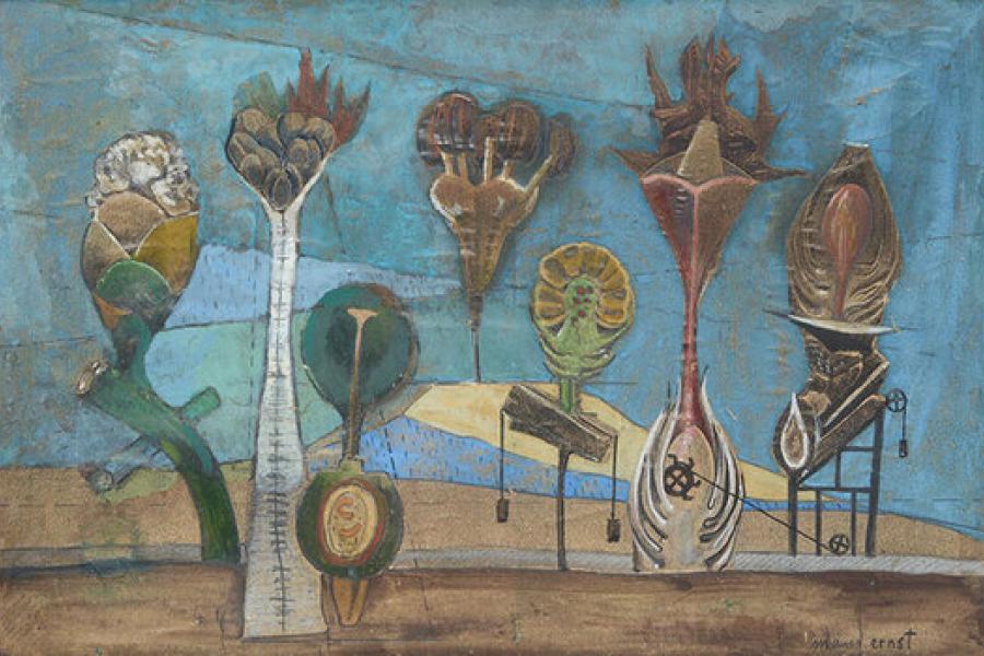 Lot 32, Max Ernst, Max Ernst, Mobiles Herbarium, Gouache, Tusche, Bleistift und Collage, Überarbeitung eines Druckes, 14,3 x 21,3 cm, 1920