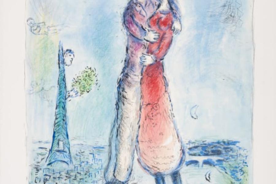 Marc CHAGALL La Joie, 1980 Lithograph in colours 45 5/8 x 29 5/8 in 115.9 x 75.3 cm Signed in pencil, numbered from the edition of 50.