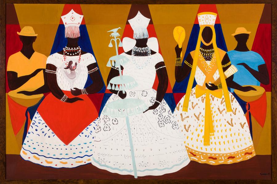 Djanira da Motta e Silva Três orixás, 1966 Öl auf Leinwand 130,4 × 195,5 cm Sammlung der Pinacoteca do Estado de São Paulo, erworben durch das Governo do Estado de São Paulo, 1969 © Instituto Pintora Djanira