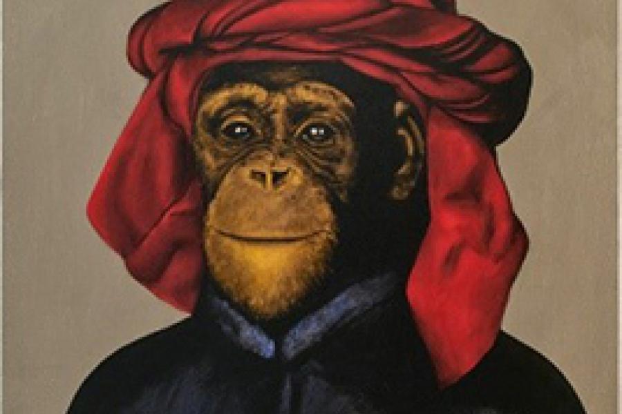 Stefan à Wengen, Le singe peintre XXVIII, 2020, Acryl auf Leinwand, 100 × 80 cm