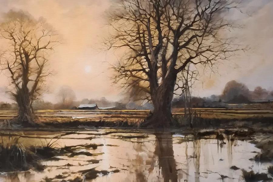 Helena Wilsen-Saunders  Flooded fields near Dedham  | Oil | UK