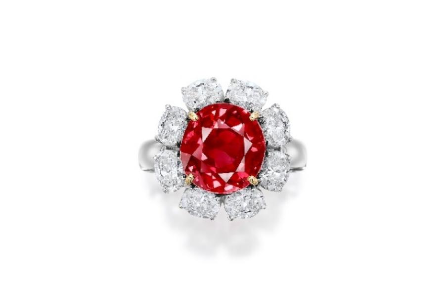 7.02-carat Burmese Ruby and Diamond Ring Estimate: HK$8,500,000 - 12,000,000/  US$1,100,000 – 1,500,000