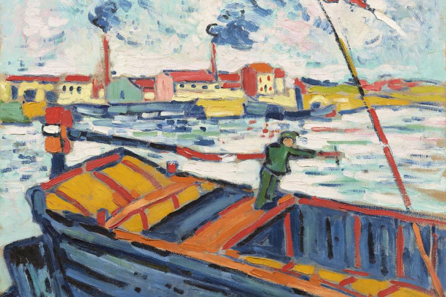 Maurice de Vlaminck Kanalboot, 1905/06 Öl auf Leinwand, 60,2 × 73 cm Artizon Museum, Ishibashi Foundation, Tokio © VG Bild-Kunst, Bonn 2024