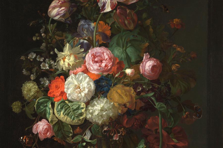 Rachel Ruysch (1664-1750) Stillleben mit Rosen, Tulpen und Sonnenblume, 1710  Öl auf Leinwand 88,9 × 71,1 cm Inventarnummer L1317  The National Gallery, London  On loan from the collection of Janice and Brian Capstick  © Private Collection