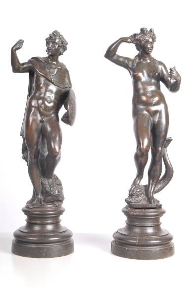 Exhibitor: Altomani & Sons  A pair of bronzes representing the deities Venus and Mars by the Renaissance sculptor Tiziano Aspetti  Padua.  They are in fine condition with a beautiful patina.