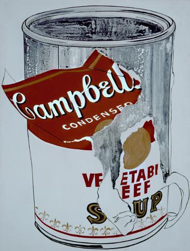 Andy Warhol (1928–1987) Big Torn Campbell's Soup Can (Vegetable Beef), 1962 Kasein, Goldfarbe und Bleistift auf Leinwand 182.9 x 135.9 cm Kunsthaus Zürich Photo: Kunsthaus Zürich