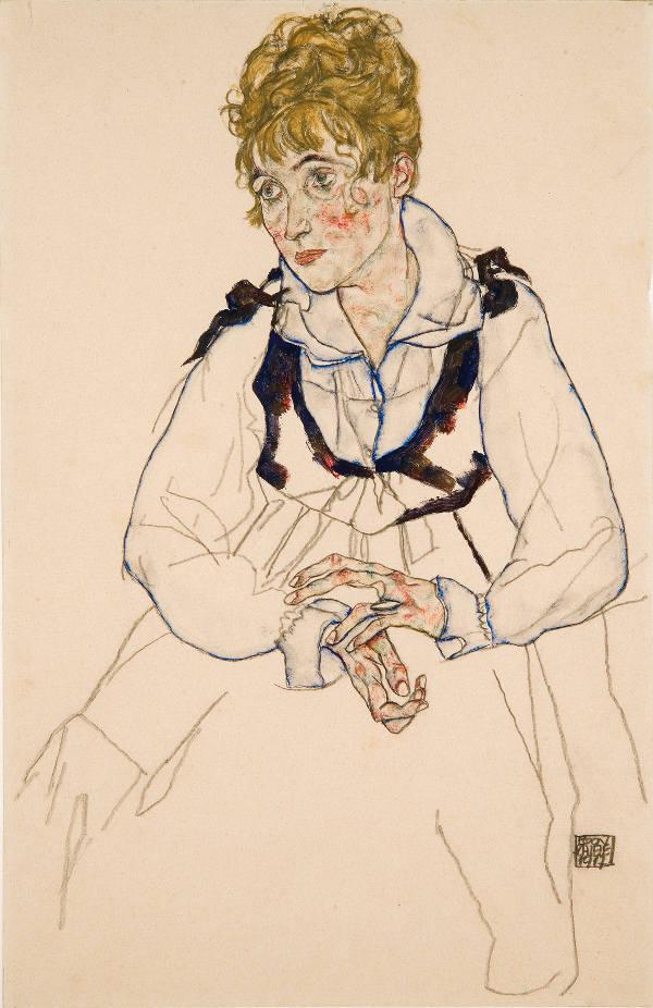 Egon Schiele Die Frau des Künstlers (Edith Schiele), 1917 Gouache auf Papier 45,5 x 29,7 cm Belvedere, Wien  © Belvedere Wien