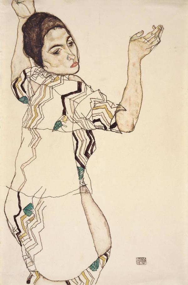 Egon Schiele Friederike Beer mit erhobenen Händen, 1914 Aquarell und Bleistift auf Papier 48 x 32 cm Sammlung E. W. K., Bern © Sammlung E. W. K., Bern/Lauri, Peter