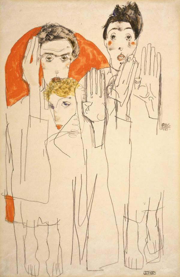 Egon Schiele Seher (Doppelselbstporträt mit Wally), 1913 Gouache, Aquarell und Bleistift auf Papier 49,9 x 31,7 cm Privatbesitz, Courtesy Galerie St. Etienne, New York © Galerie St. Etienne, New York