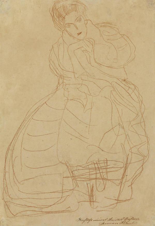 Gustav Klimt (Baumgarten 1862 – 1918 Wien) „Bildnis Adele Bloch-Bauer“ Rötel auf Papier, 1903 43,8 x 30,4 cm Nachlassbestätigung Hermine Klimt WV Nr. 1124 (Studie zum berühmten Ölgemälde der „Goldenen Adele“) (Kunsthandel Widder)