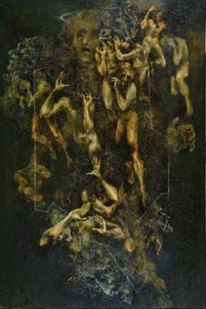 Nr. 2: Valery Kharitonov: „Nichtige (Vorhölle)“ aus dem Zyklus „Hölle“  Öl auf Holzfaserplatte; 120 x 80 cm; 1987  Leihgabe: Valery Kharitonov © Valery Kharitonov; Foto: Alexander Kharitonov