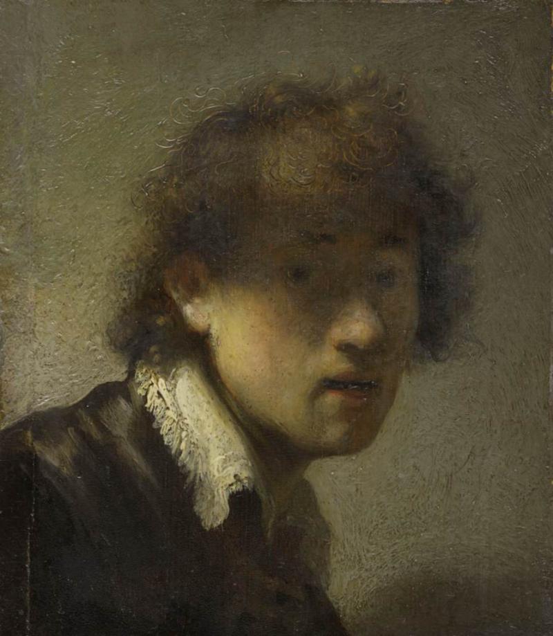 Rembrandt, Self-Portrait as a Young Man, c. 1628-29. Oil on panel, Alte Pinakatothek, München. Photo © bpk/Bayerische Staatsgemäldesammlungen