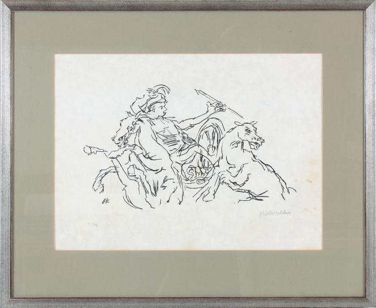 KatalogNr: 1205 Oskar Kokoschka (1886-1980), Lithographie, Ex. 6/20, "Streitwagen", ger., 35x45cm, leicht fleckig  	RP: 200,00 €