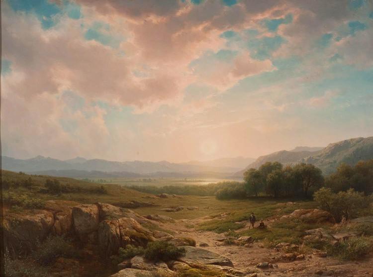 Cornelis Lieste, Landschaft mit Paar im Sonnenuntergang, o.D., Sammlung Rademakers