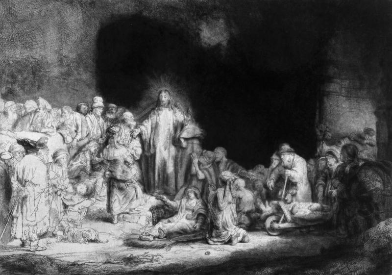 Rembrandt, Christus heilt die Kranken, Hundertguldenblatt, 1649, Radierung, Kaltnadel, Grabstichel Foto: Alte Galerie, Universalmuseum Joanneum, Graz