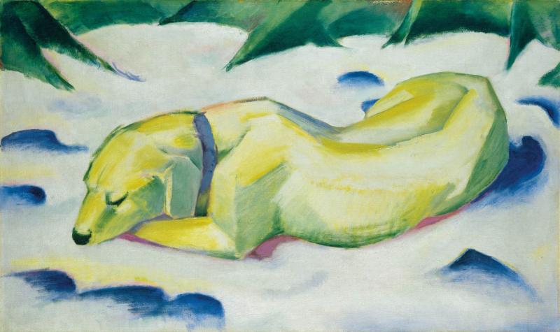 Franz Marc (1880-1916) Liegender Hund im Schnee, um 1911 Öl auf Leinwand, 62,5 x 105 cm Städel Museum, Frankfurt am Main Foto: Städel Museum - ARTOTHEK Eigentum des Städelschen Museums-Vereins