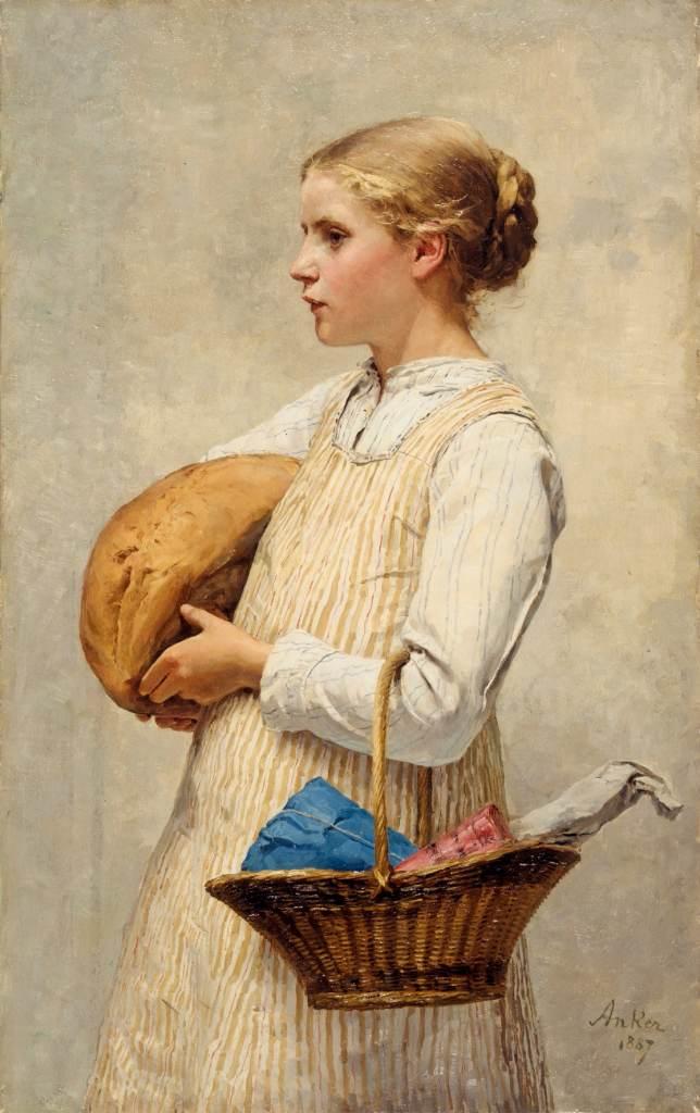 Albert Anker Jente med brød, 1887 © Kunstmuseum Bern / Legat Geneviève Mieg, Genf