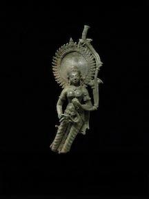 Carlton Rochell Asian Art. Female Attendant. Eastern India, Bihar, 7th- 8th century, Pala Dynasty. Copper alloy. 15 3/4 in.