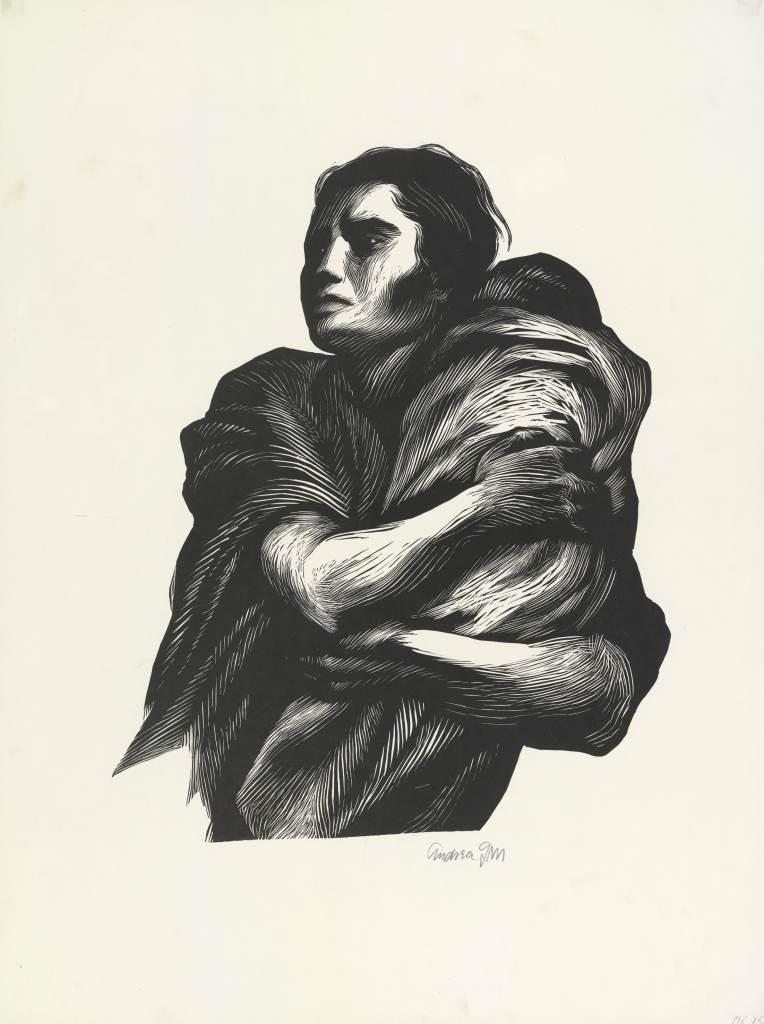 Andrea Gomez Rebellión de una Madre contra la Guerra, Auflehnung einer Mutter gegen den Krieg, 1952 Linolschnitt, Blatt: 40,6 x 32,5 cm Kunsthaus Zürich © Andrea Gomez