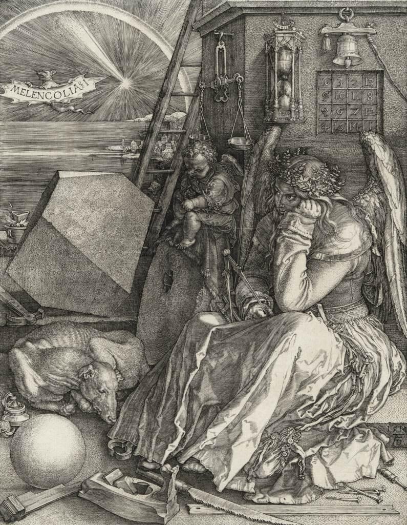 Albrecht Dürer (1471-1528), Melancolia I (Die Melancholie) [Detail], 1514, Kupferstich, Hamburger Kunsthalle