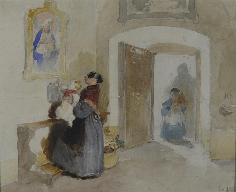 FENDI, Peter 1796 – 1842 Kindliche Andacht 1840  € 30.000 – 50.000  Aquarell auf Papier 16 x 20,2 cm  Signiert rechts unten Fendi  Literatur Grimschitz I, Farbtafel 80 Österreichische Meisterwerke aus Privatbesitz Vom Biedermeier zum Expressionismus Salzburger Residenz, 3.Juni bis 30.September 1967  Katalog, Nr. 27