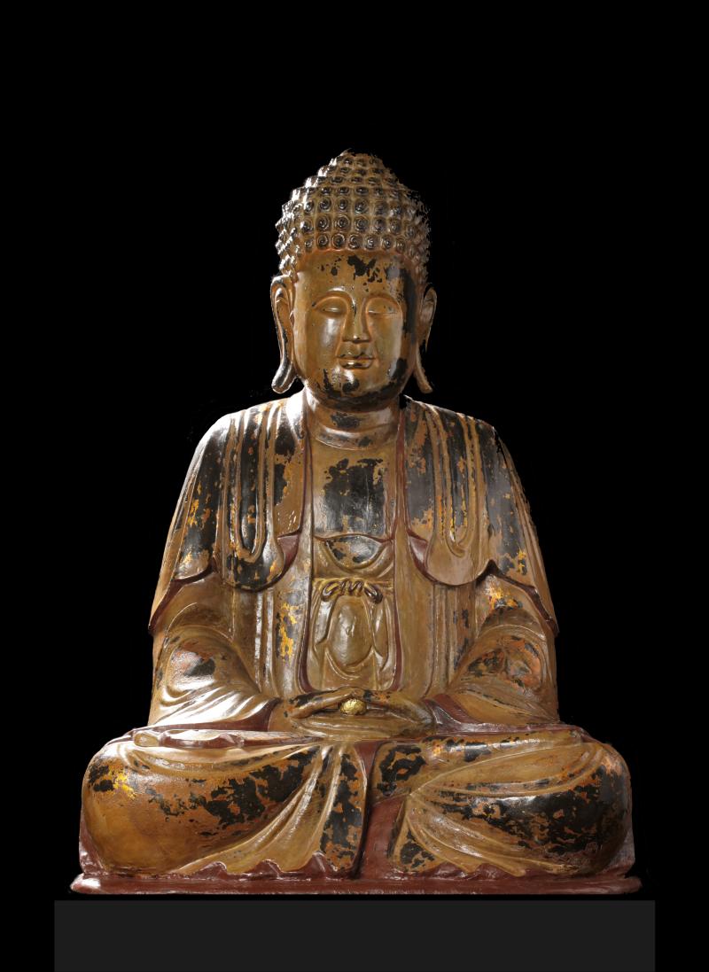 Amida Buddha Rosenholz und Lackarbeit 19. Jh., Japan Höhe 105 cm, Breite 73 cm, Tiefe 54 cm  Zur Verfügung gestellt von: Galerie Darya