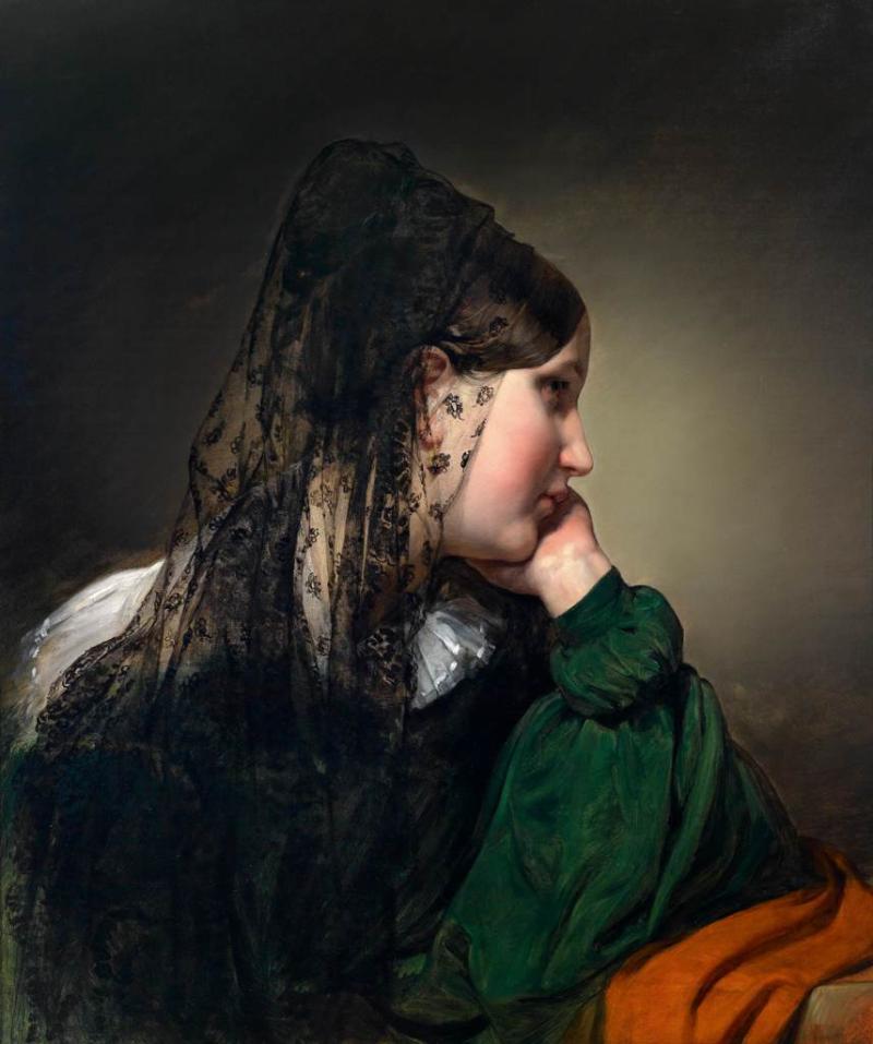 Friedrich von Amerling, Mädchen im Profil mit schwarzer Mantille, erzielter Preis € 156.300