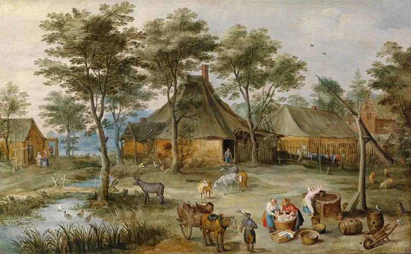 Jost de Momper und Jan Brueghel II, Dörfliche Szene am Ziehbrunnen, erzielter Preis € 389.300