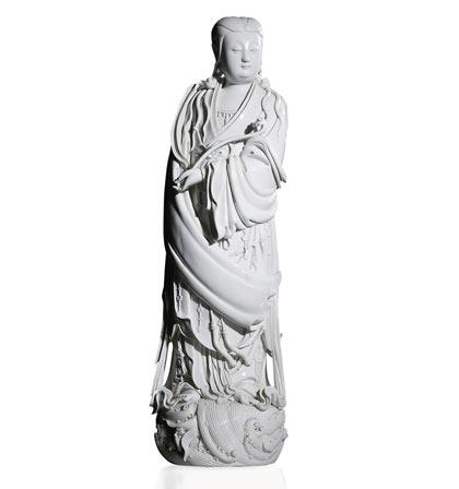 A very large Dehua figure of Guanyin by Xu Yunling (1887-1940) Property from an important European private collection of Dehua porcelains  Around 50 Dehua porcelains will be offered in this sale