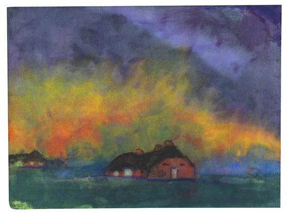 Auktion: 392 / Moderne Kunst am 09.06.2012   Lot: 112000135   Nolde, Emil  Marschlandschaft um Utenwarf (Bauerngehöft mit Abendhimmel)  Schätzpreis: 120.000 EUR / 157.200 $