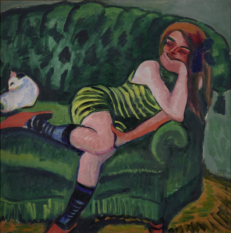 Max Pechstein Das grüne Sofa 1910 Öl auf Leinwand 96,5 x 96,5 cm Museum Ludwig, Köln © Pechstein Hamburg-Tökendorf