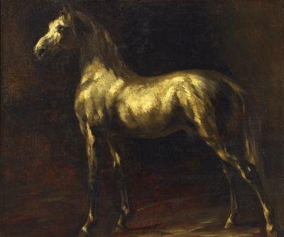 Géricault, Théodore 1791 Rouen - 1824 Paris  Der Schimmel. Cheval gris. Öl auf Leinwand. Doubliert. 46,5 x 55,5cm. Rahmen. Schätzpreis: 	40.000 - 60.000 €  Van Ham | Saša Fuis (Köln)