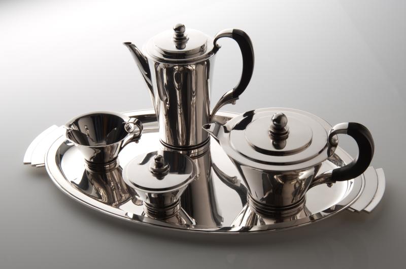 Silbernes Kaffee- und Teeservice, Georg Jensen, Kopenhagen1931/32. Foto: Antiquitäten Szy