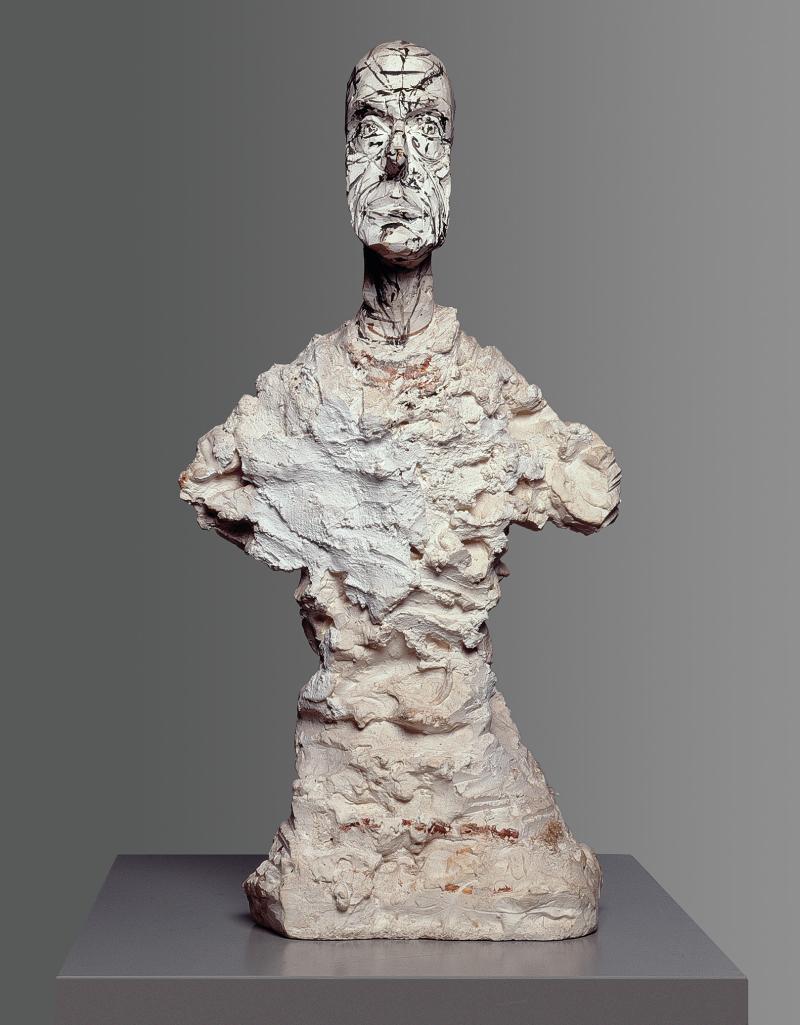 Alberto Giacometti Buste de Diego, um 1964/65 Gips, Pinsel in Schwarz und Rot, 57,6 x 29,3 x 19,4 cm Kunsthaus Zürich, Alberto Giacometti-Stiftung © Succession Giacometti / 2012 ProLitteris, Zürich