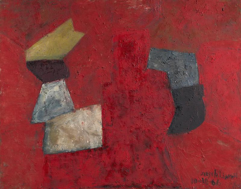 Poliakoff, Serge 1906 Moskau - 1969 Paris  Composition. 1966. Öl auf Leinwand. 72,4 x 92cm. Signiert und datiert unten rechts: 'Serge Poliakoff 10-10-66'. Verso Messeaufkleber und Siegel der Galerie Pfefferle, München. Rahmen. Schätzpreis: 	160.000 - 180.000 € 	Van Ham | Saša Fuis (Köln)