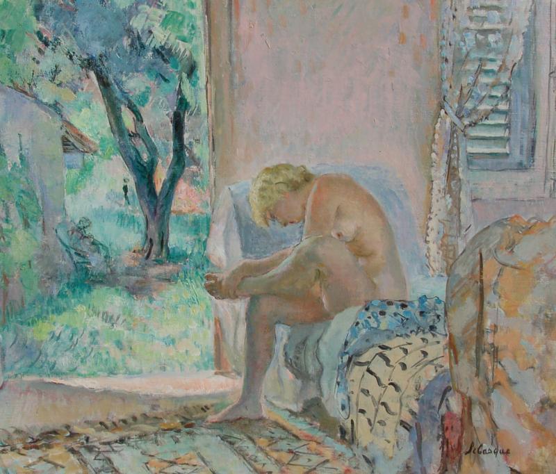 Exhibitor: Montgomery Gallery  Henri Lebasque (1865–1937) Nu assis sur un canapé près de la fenêtre (Nude sitting on sofa by the window) Oil on canvas, 54.5 x 65.5 cm Signed lower right 'Lebasque'