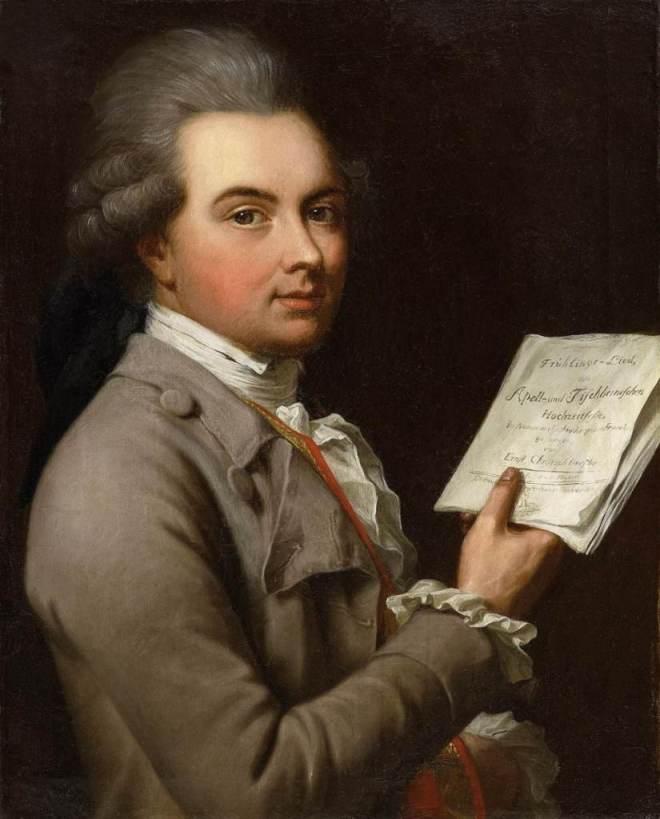 Tischbein d.Ä., Johann Heinrich 1722 Haina - 1789 Kassel Porträt d es Ernst Christoph Dreßler mit dem Script eines Frühlingsliedes, anlässlich der Heirat von David August von Apell mit Wilhelmine Caroline Amalie Tischbein 1778. Rückseitig bezeichnet: Gemahld (?) von J:H:Tischbein, an(no) 1780. Öl auf Leinwand. 60,5 x 48,5cm. Rahmen. Van Ham | Saša Fuis (Köln)