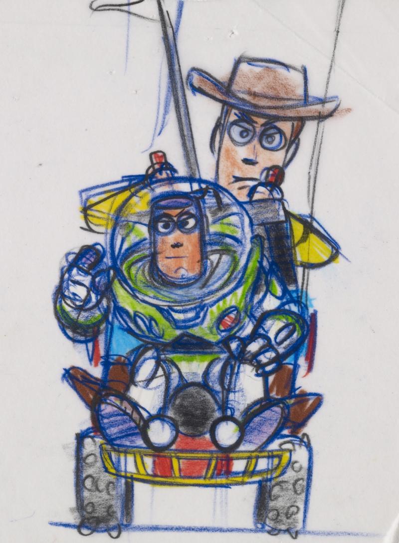 Bob Pauley Woody and Buzz, Toy Story, 1995 Reproduction of marker and pencil © 2012 Disney Enterprises, Inc./Pixar.