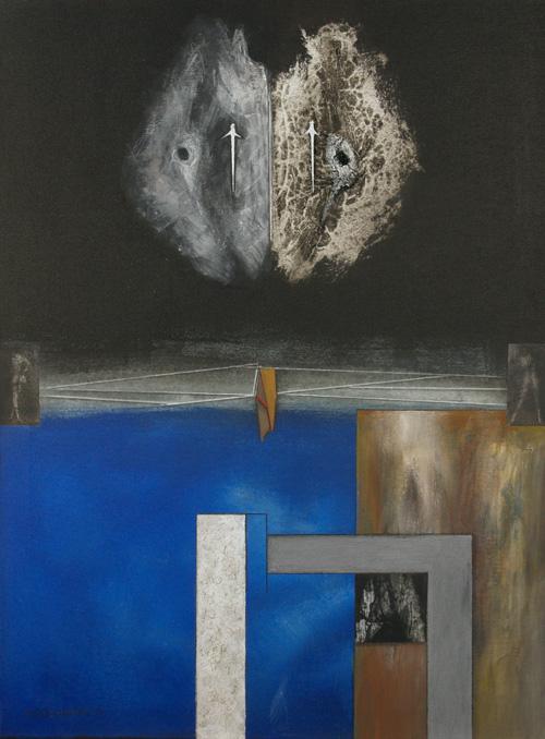 Hubert Fischlhammer (geb. 1925 in Ried) Am Rande der Zeit Acryl/Collage auf Leinwand 2011 70 x 50 cm WVZ 1196