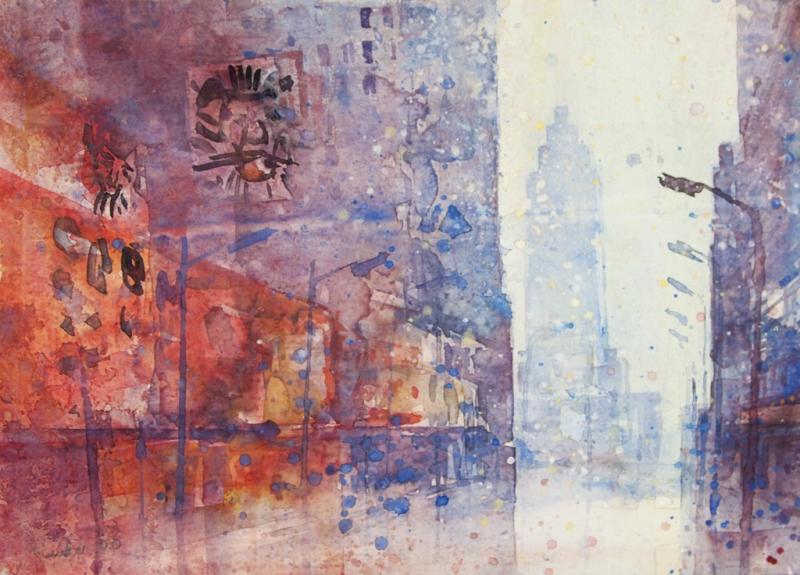 Heribert Mader "Times Square" Aquarell auf Papier, 2000 32 x 45 cm Galerie Weihergut-Linzergasse