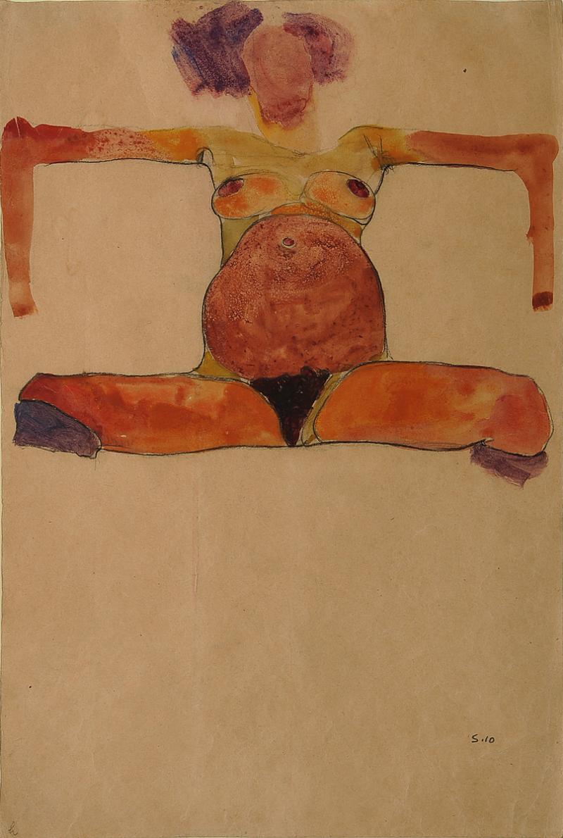 Egon Schiele "Sitzender schwangerer Akt" Aquarell und schwarze Kreide auf Papier, 1910 44,8 x 31,1 cm, Kallir WV Nr. 529 Galerie Kaiblinger