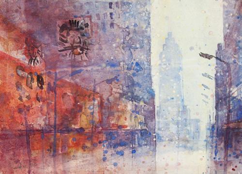 Heribert Mader (geb. 1937 in Steyr) New York Times Sqare Aquarell 2000 32x45cm