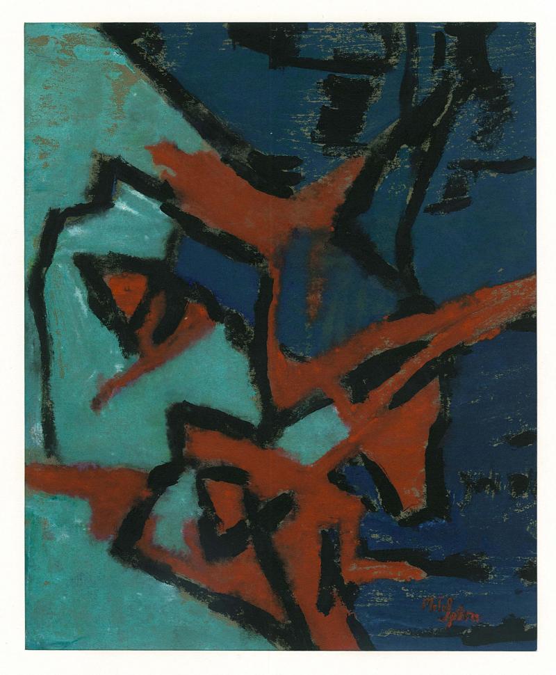 Mela Spira, Monoprint, 1964,  Öl/graues Papier, Neue Galerie Graz